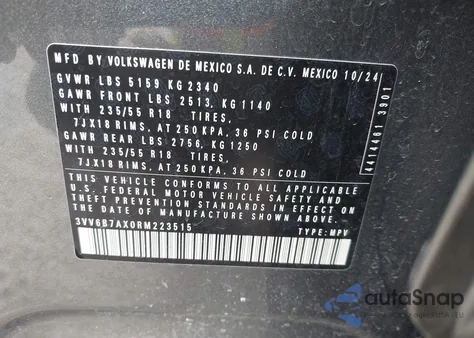 2024 Volkswagen Tiguan 2.0T Wolfsburg Edition from USA, damaged, VIN 3VV6B7AX0RM223515